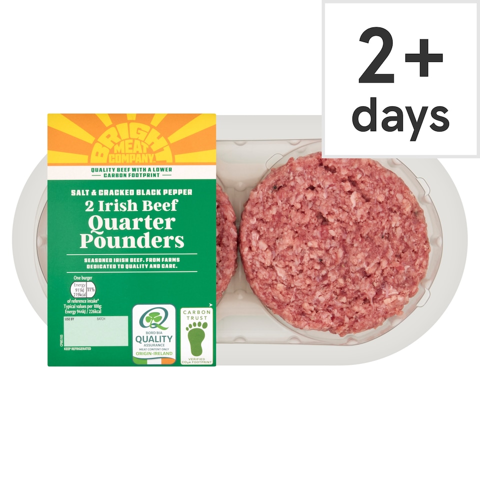 BRIGHT MEAT COMPANY Salt & Cracked Black Pepper 2 Irish Beef Quarter Pounders 227g
