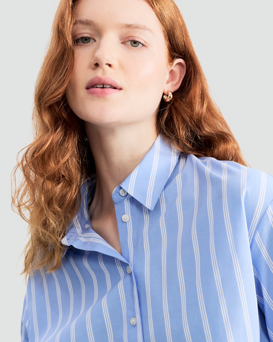 image 1 of F&F Pure Cotton Stripe Cropped Shirt in Multi Blue