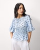 image 2 of F&F Shirred Puff Sleeve Blouse in Multi Blue