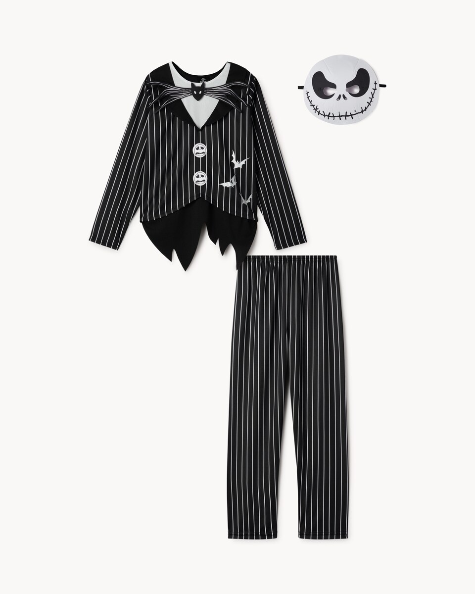 image 1 of Jack Skellington Halloween Fancy Dress Costume in Black