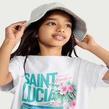 F&F Girls Pure Cotton Saint Lucia Print T-Shirt in White