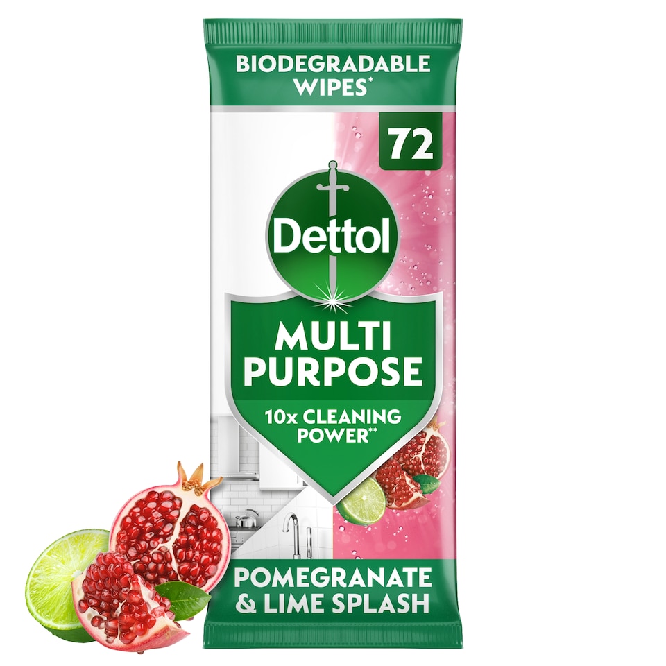 Dettol Multi Purpose Cleaning Pomegranate & Lime 72 Wipes