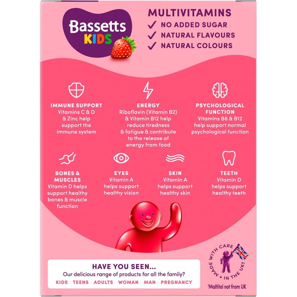 image 1 of Bassetts Kids Multivitamin 3-6 years Strawberry Gummies x 60