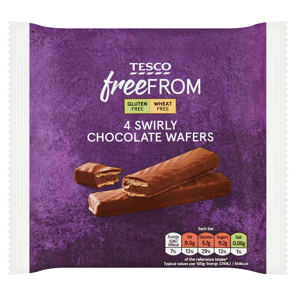 Tesco Free From Swirly Chocolate Wafers 4 Pack 27g