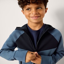 F&F Active Boys TECHSPORT Cotton Rich Colour Block Hoodie in Navy