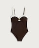 image 4 of F&F Textured Contrast Trim Metal Cut Out Swimsuit in Brown