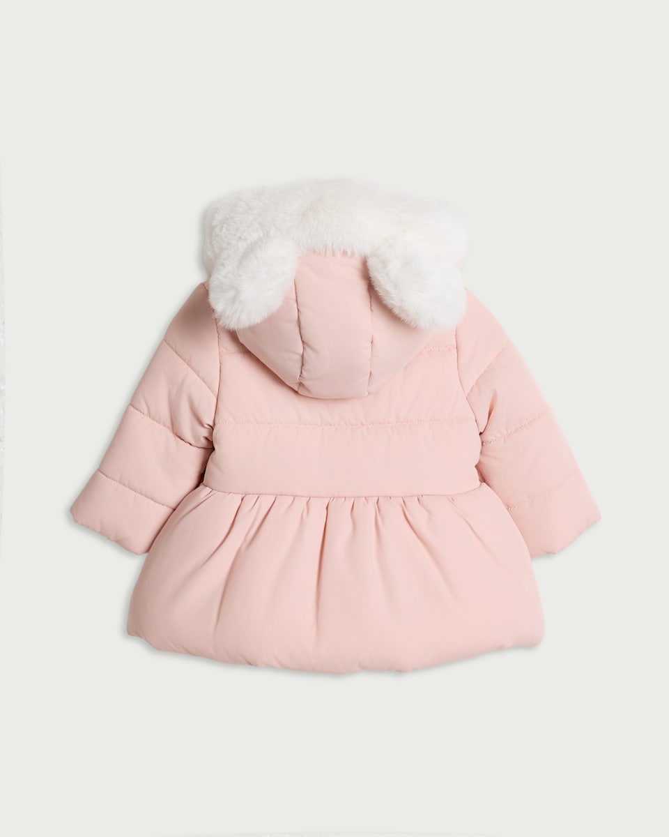 image 1 of F&F Baby Faux Fur Hooded Padded Jacket in Pink