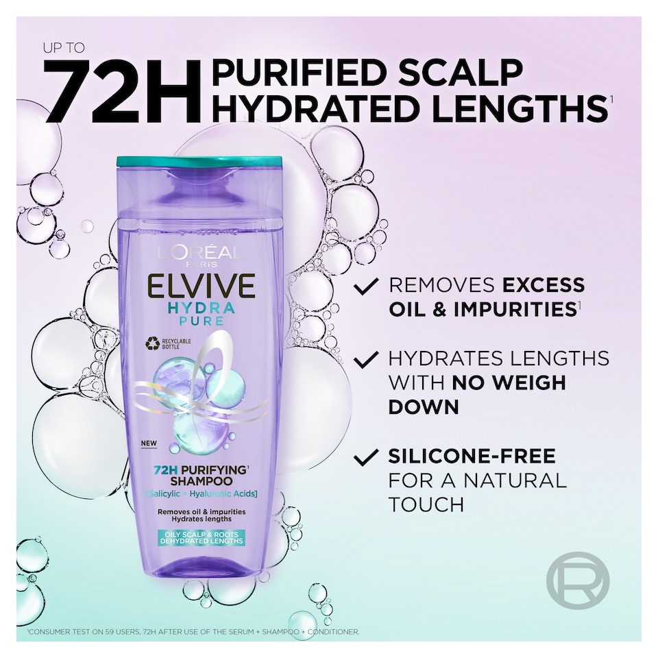 image 1 of L'Oreal Paris Elvive Hydra Pure 72H Purifying Shampoo 400ml