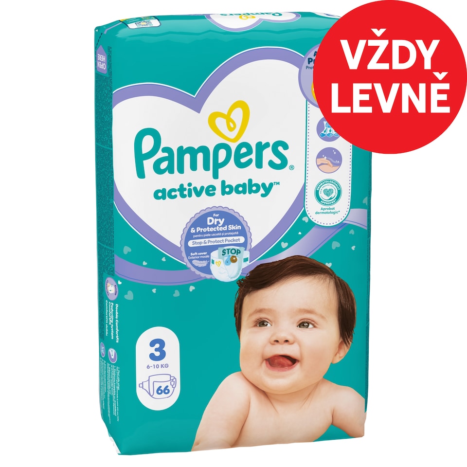 Obrázek 1 pro produkt Pampers Active Baby, Velikost 3, 66 Plenky, 6kg-10kg