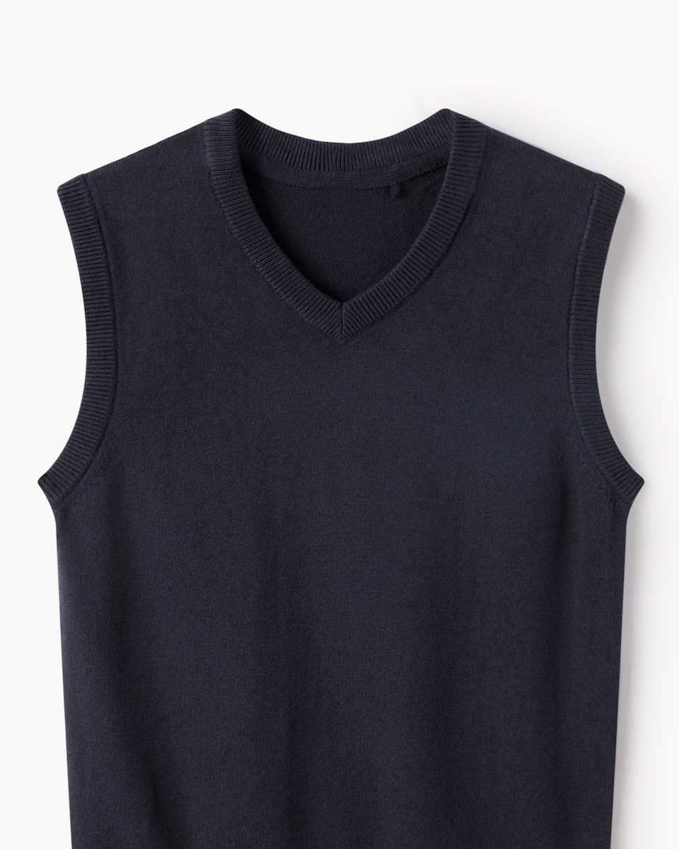 image 1 of F&F School Unisex Pure Cotton V-Neck Tank Top in Navy