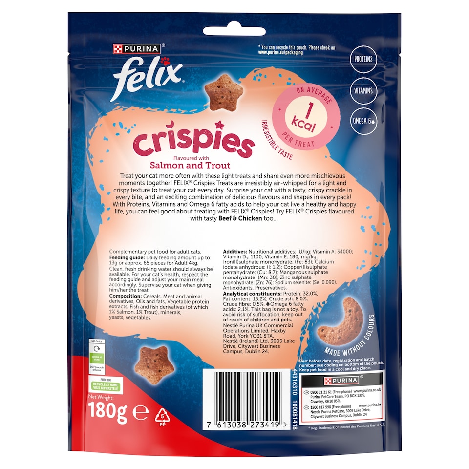 image 1 of Felix Crispies Cat Treats - Salmon and Trout 180g