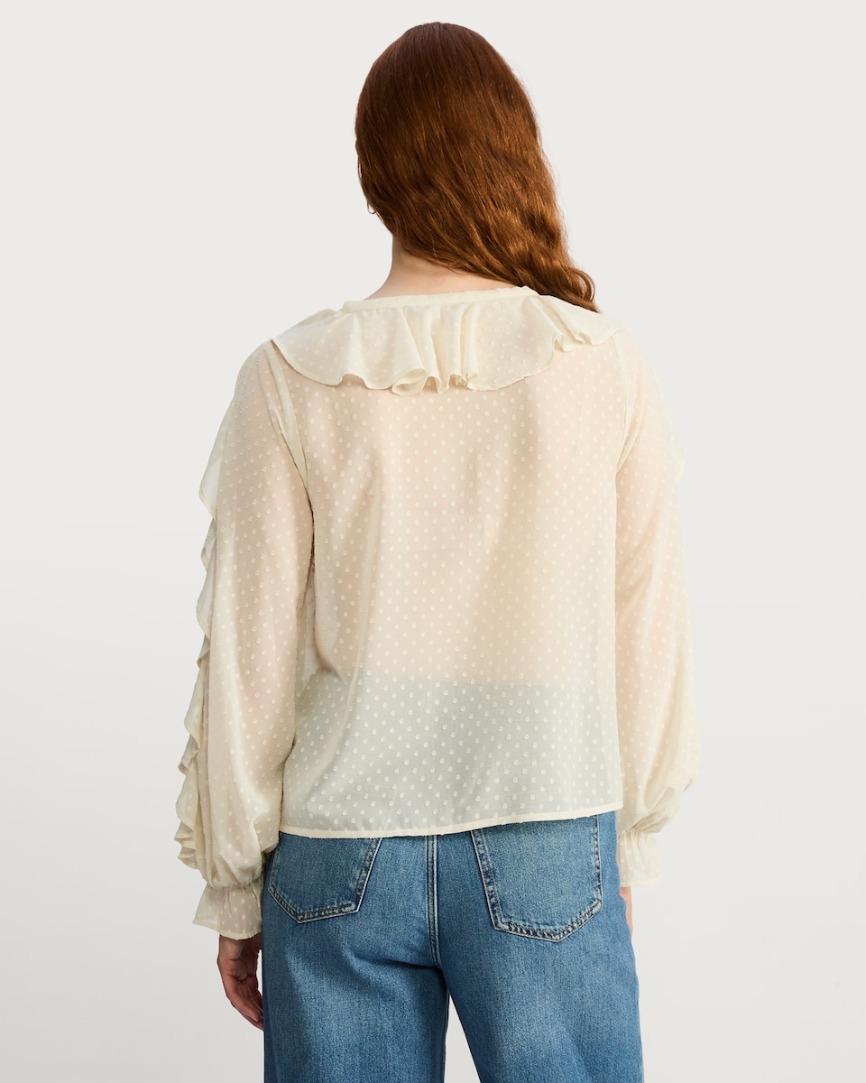 image 1 of F&F Woven Dobby Textured Ruffle Detail Blouse in Cream
