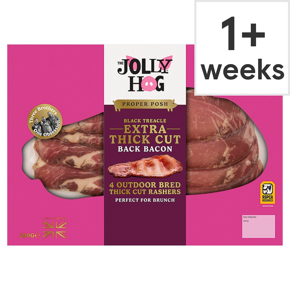 THE JOLLY HOG Back Bacon 4 Outdoor Bred Thick Cut Rashers 200g.