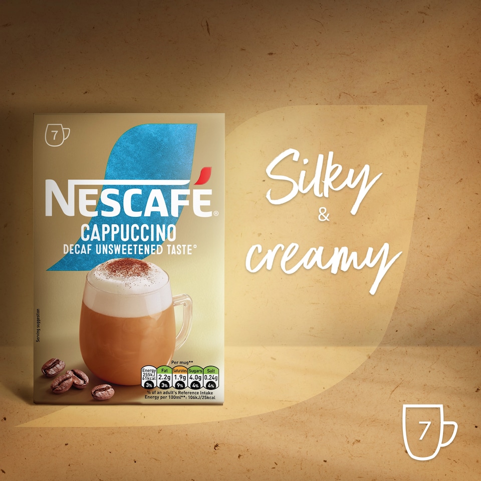 image 1 of Nescafe Cappuccino Decaf Unsweetened Instant Coffee 7 Sachets