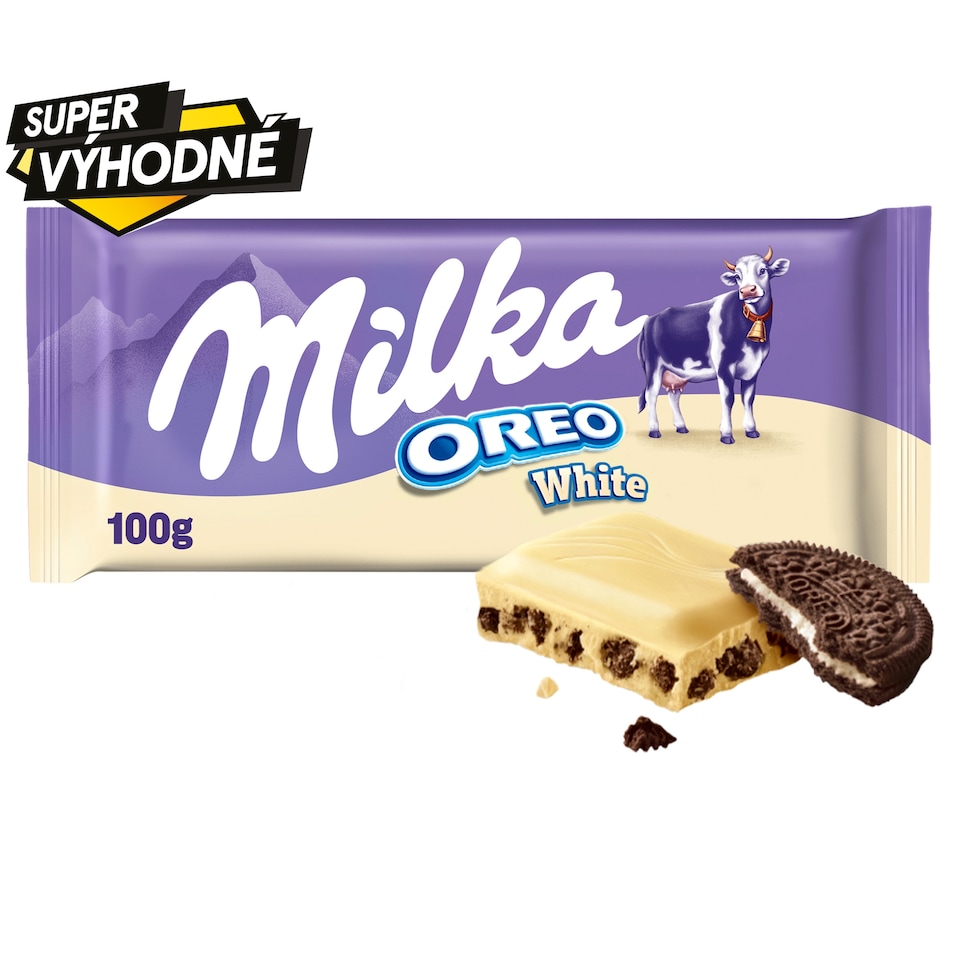 Obrázek 1 pro produkt Milka Oreo White bílá čokoláda z alpského mléka s kousky kakaových sušenek a vanilkovou náplní 100 g