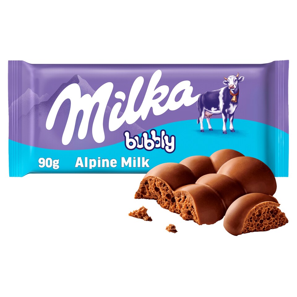 Milka Bubbly mliečna čokoláda z alpského mlieka s poréznou náplňou z mliečnej čokolády 90 g