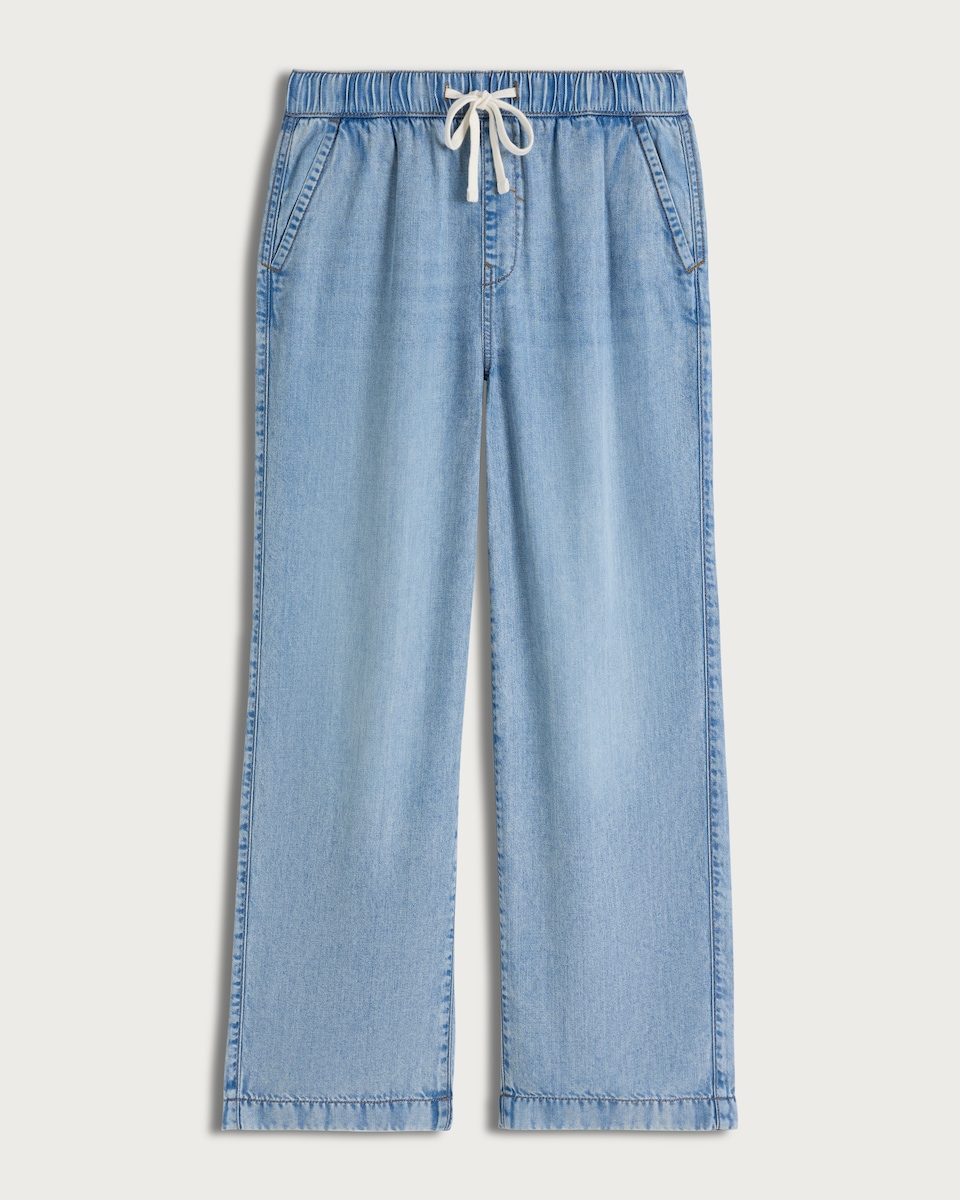 image 1 of F&F Pure Lyocell Wide Leg Drawstring Jeans in Blue