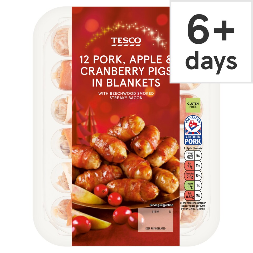 Tesco 12 Pork, Apple & Cranberry Pigs In Blankets 222G