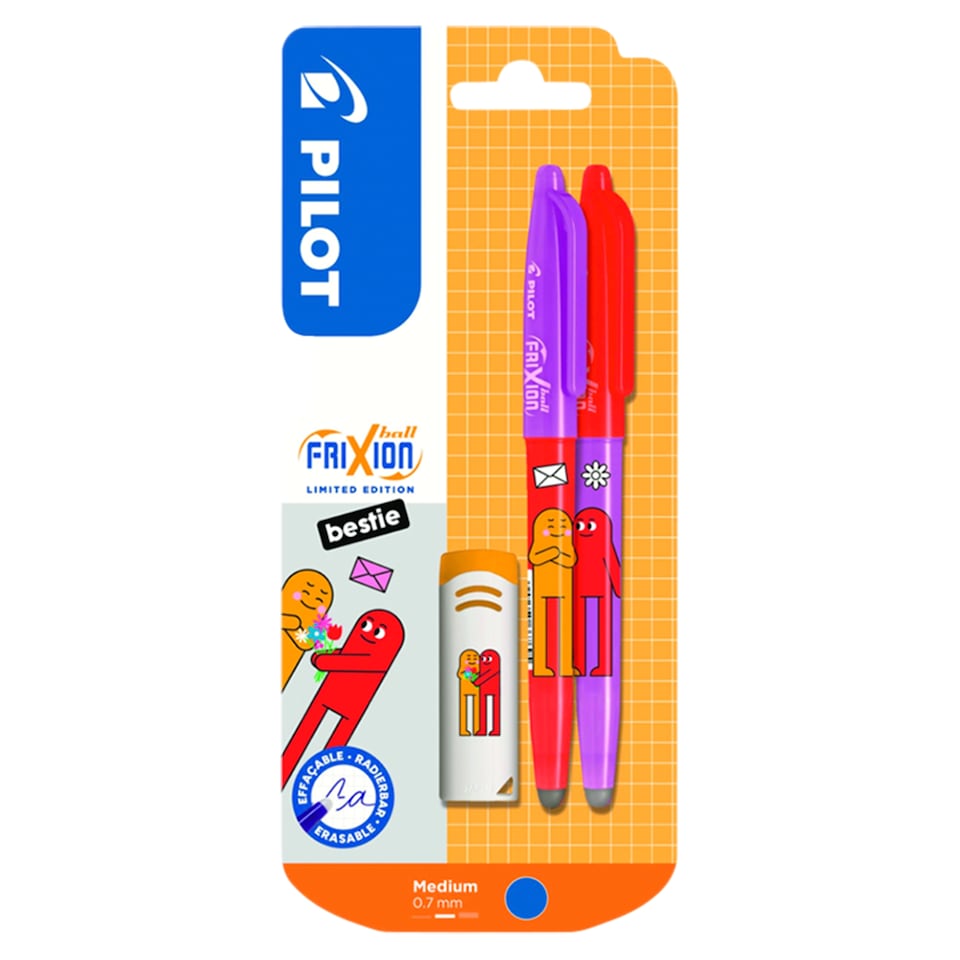 Pilot Frixion Ball Bestie Flowers Friends Blue Ink X2 0.7 mm 2 pcs + Eraser