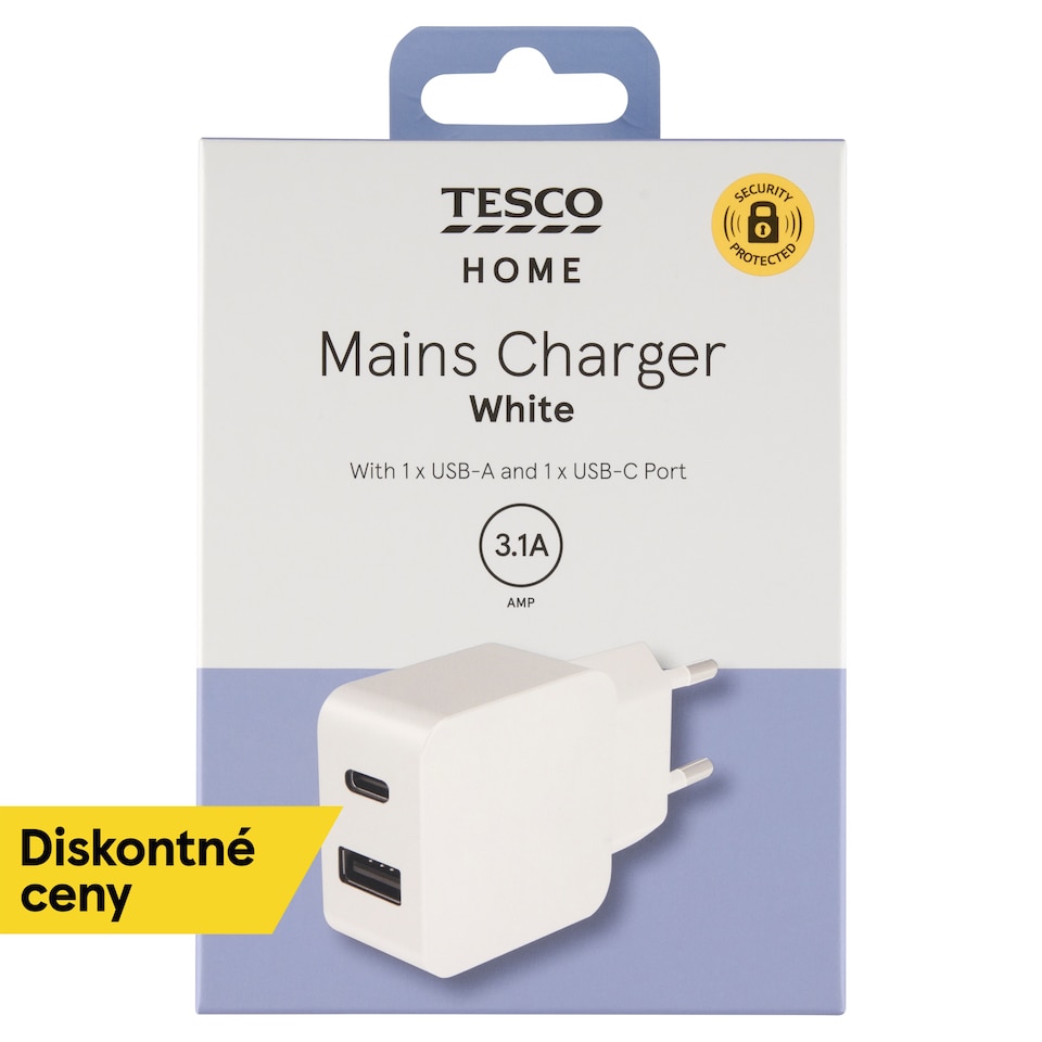 Tesco Home Mains Charger White with 1 x USB-A and 1 x USB-C Port 3.1A