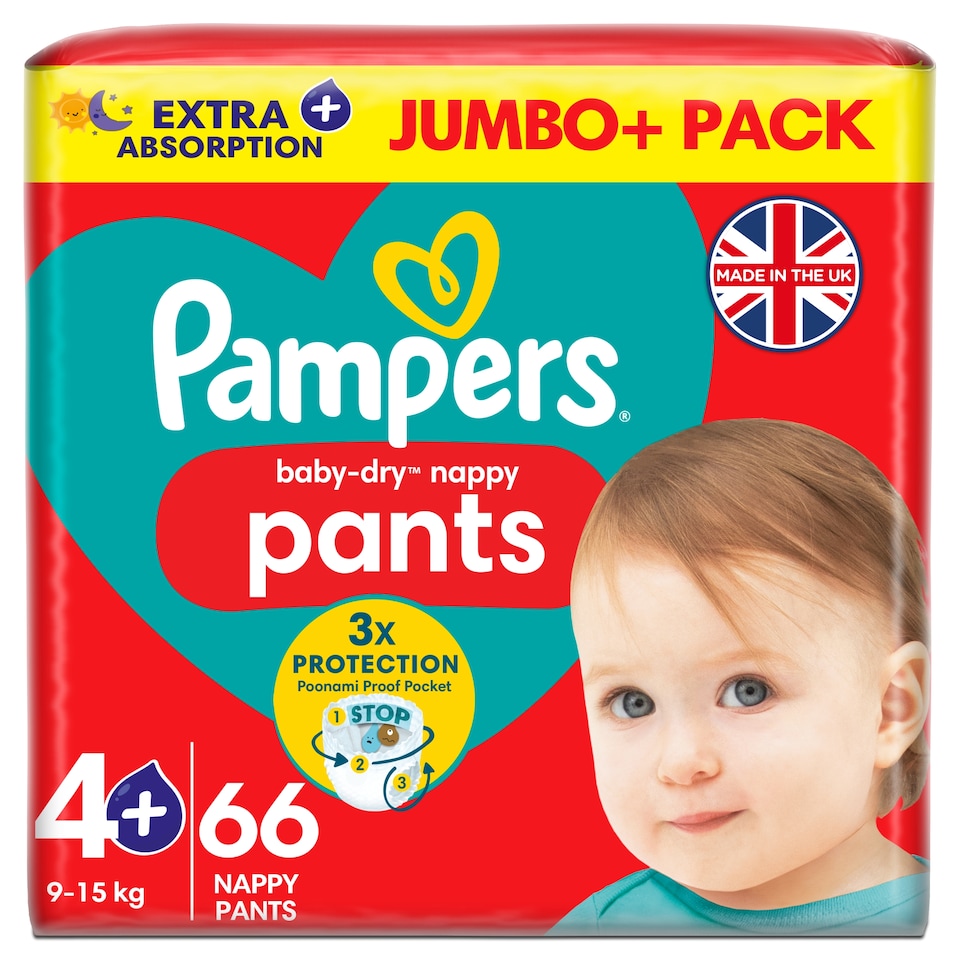 image 1 of Pampers Baby-Dry Nappy Pants Size 4+ Jumbo+ Pack 66 Pack