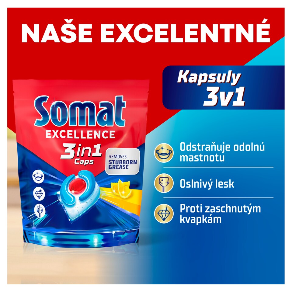 image 1 of Somat Excellence 3in1 Lemon Fresh Dishwasher Capsules 60 pcs 1086 g