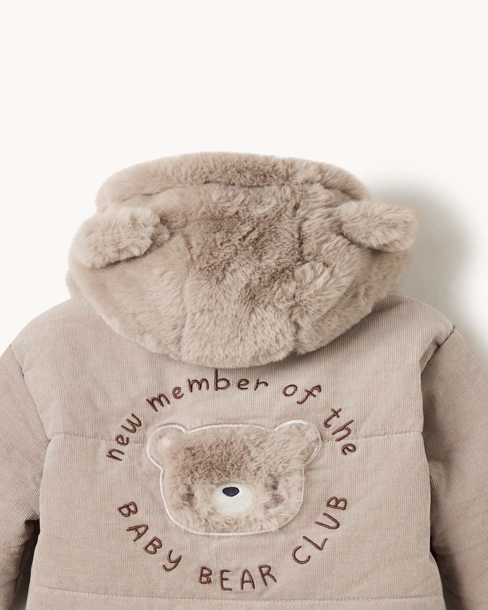 image 1 of F&F Baby Pure Cotton Corduroy Bear Jacket in Tan