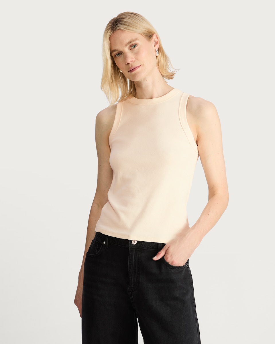 image 1 of F&F Ribbed Racer Vest in Cream