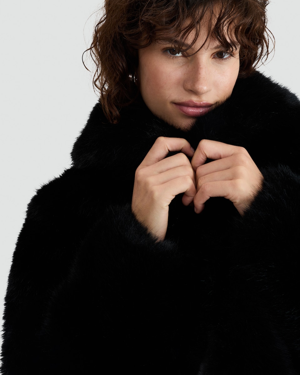 image 1 of F&F Faux Fur Jacket in Black
