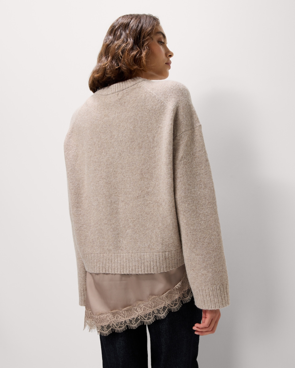 image 1 of F&F 2-In-1 Lace Detail Jumper in Mink