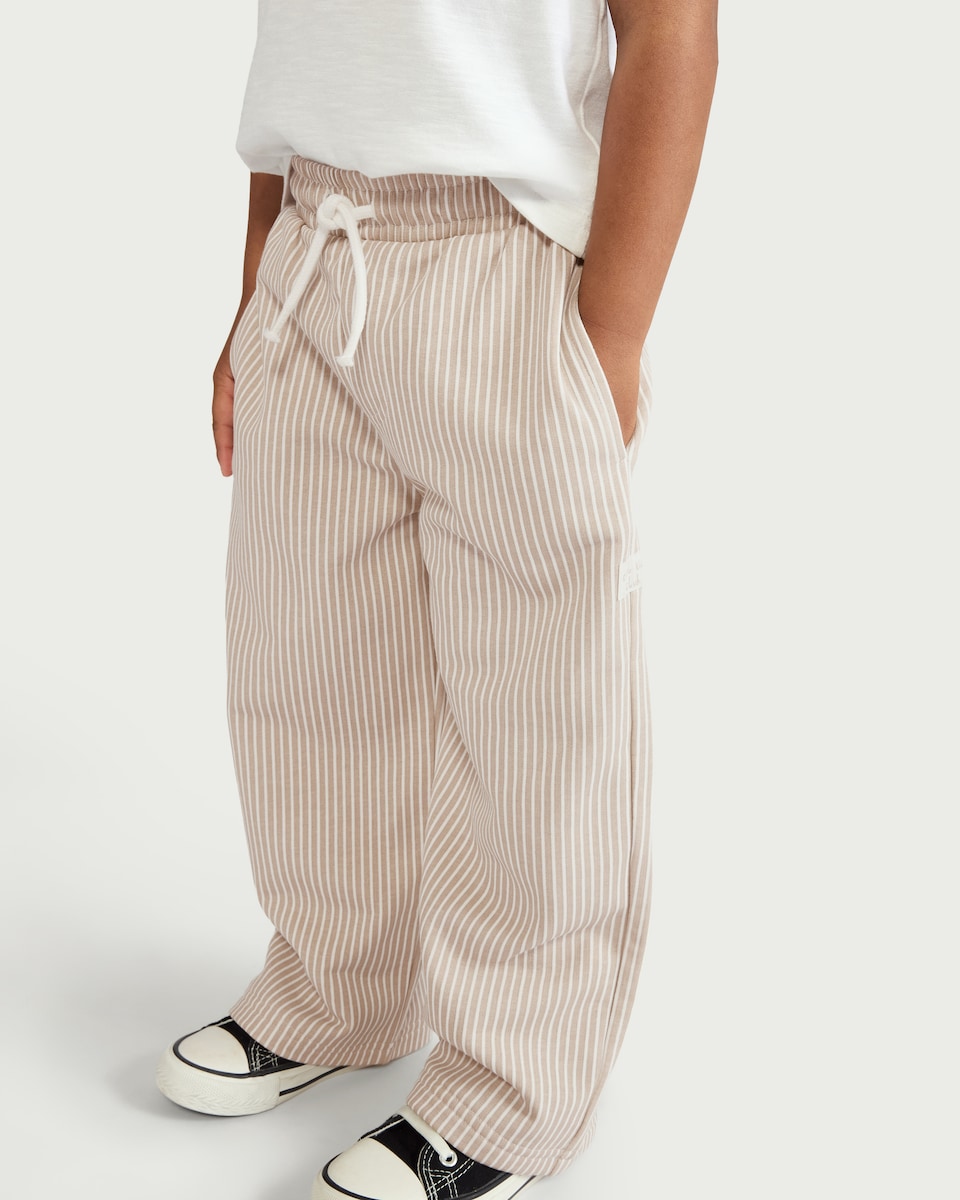 image 1 of F&F Boys Cotton Rich Striped Wide Leg Joggers in Stone