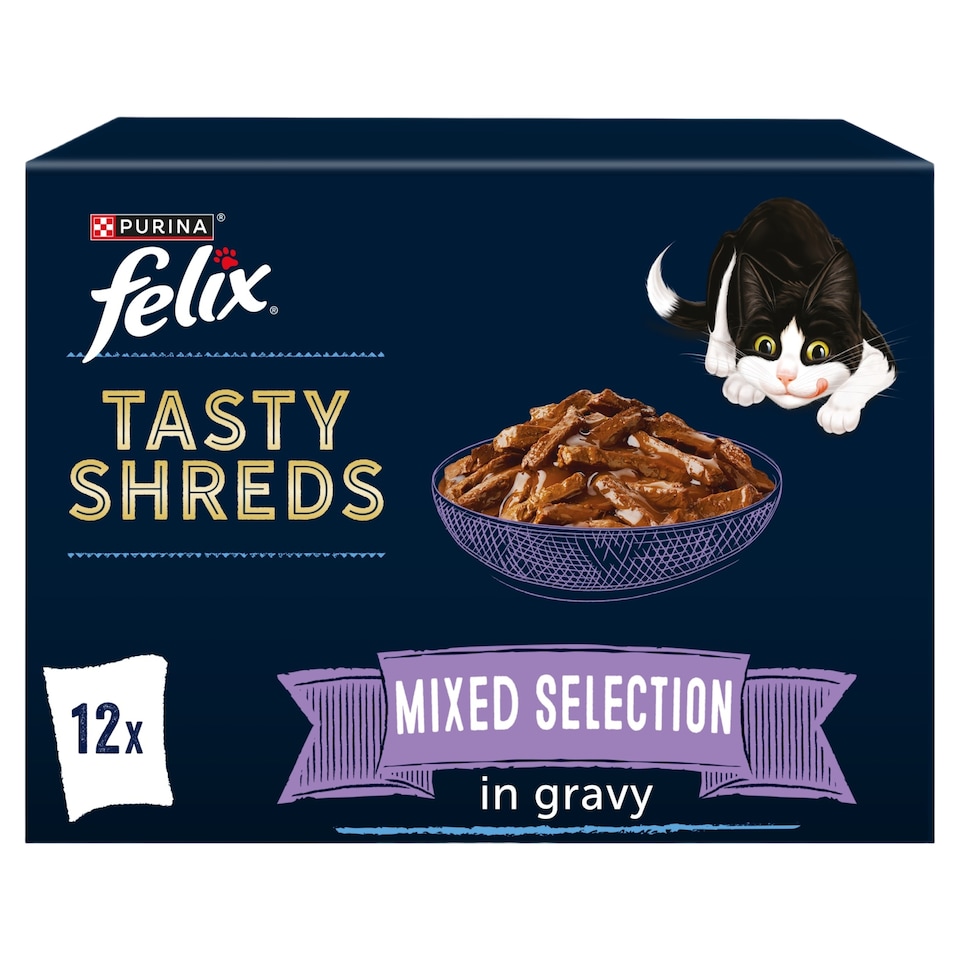 image 1 of Felix Tasty Shreds Cat Food Mixed Selection In Gravy 12X80g