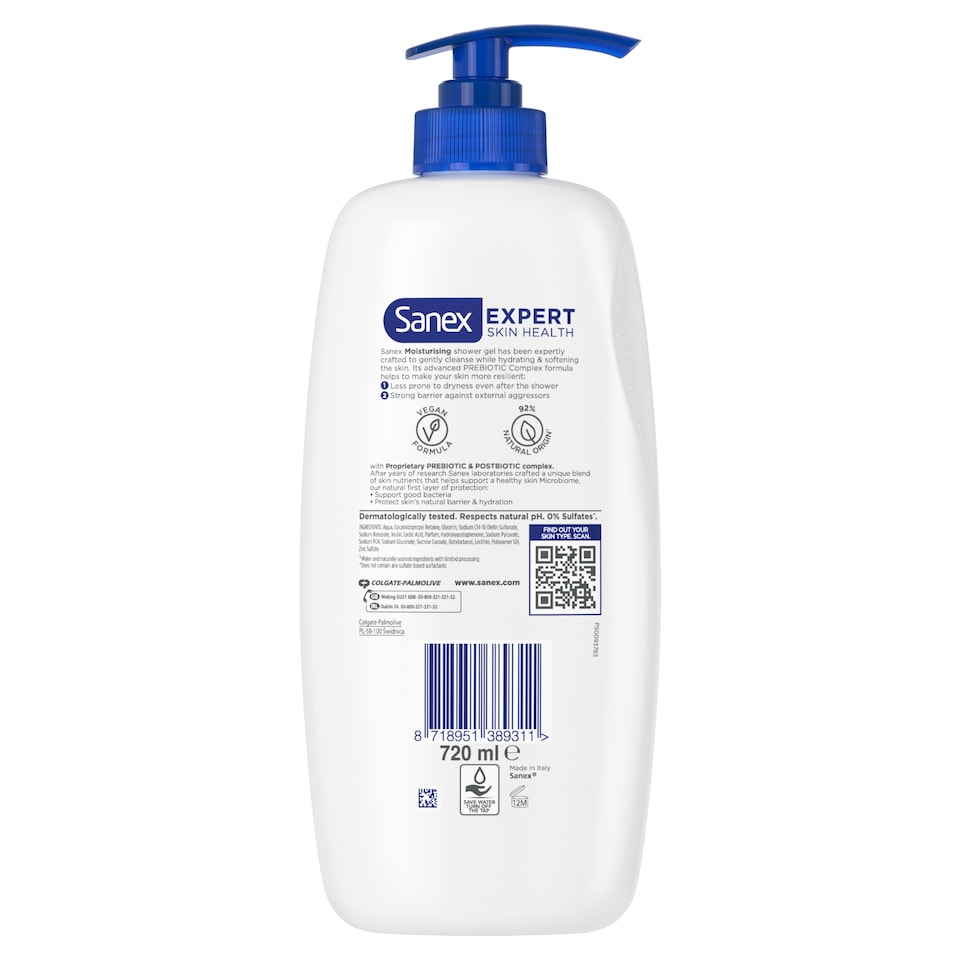 image 1 of Sanex Expert Skin Health Moisturising Shower Gel Body Wash 720Ml