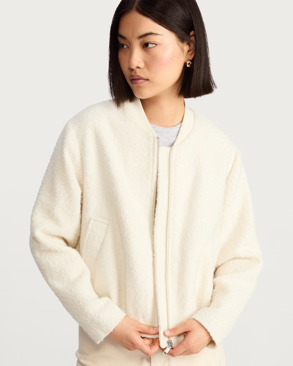 image 1 of The F&F Edit Textured Zip Through Bomber Jacket in Cream