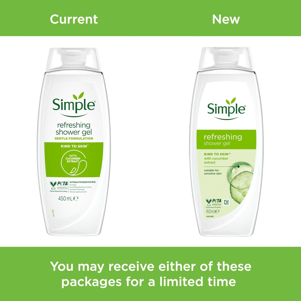 image 1 of Simple Refreshing Kind To Skin Shower Gel Body Wash 450ml
