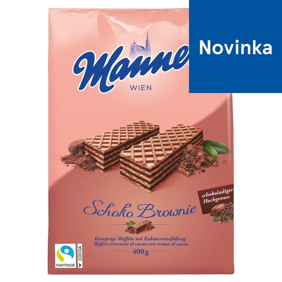 Manner Schoko Brownie chrumkavé kakaové oblátky s krémovou kakaovou náplňou 400 g