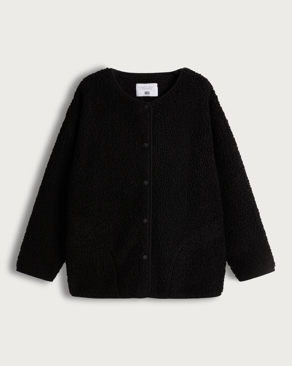 image 1 of F&F Fleece Button Up Pyjama Cardigan in Black