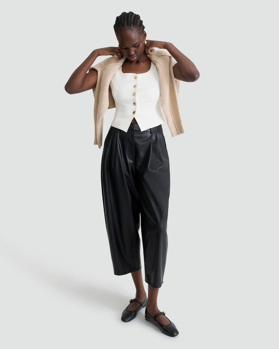 image 1 of F&F Square Neck Buttoned Short Sleeved Top in Cream