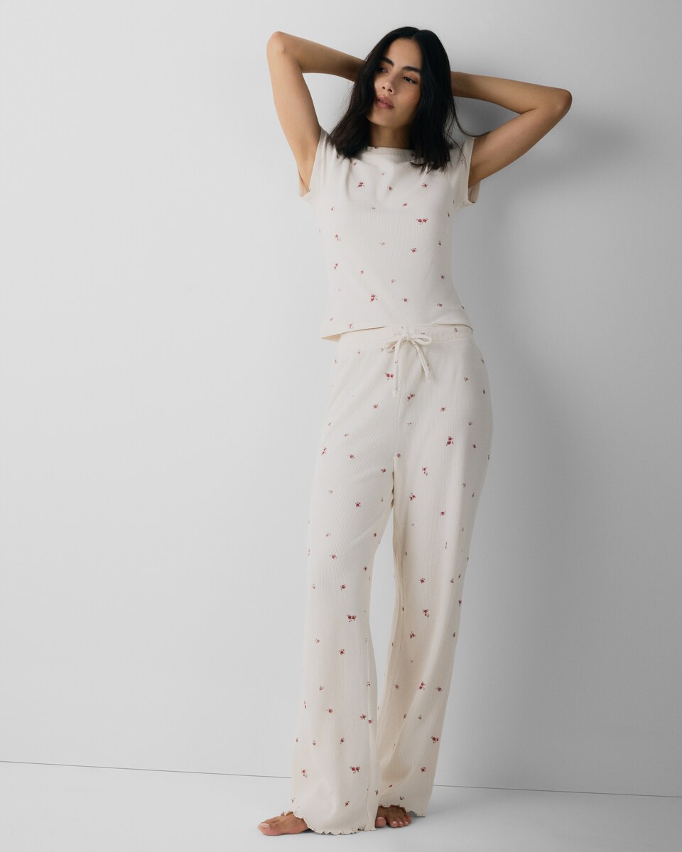 image 1 of F&F Waffle Textured Floral Pyjama Set in Cream