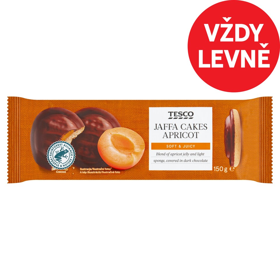 Tesco Jemné pečivo s meruňkovým želé polomáčené v hořké čokoládě 150g