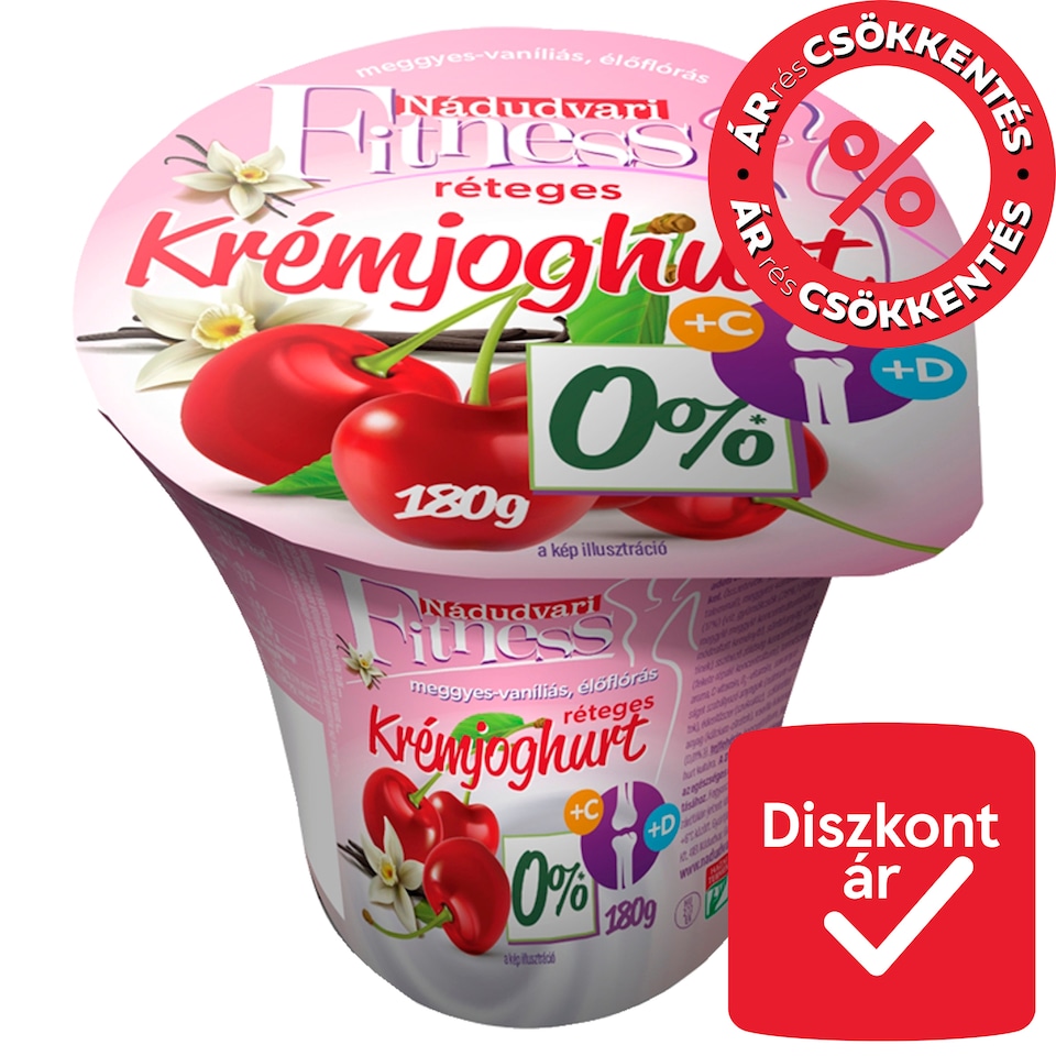 Nádudvari Fitness élőflórás réteges krémjoghurt meggyes-vaníliás 180 g