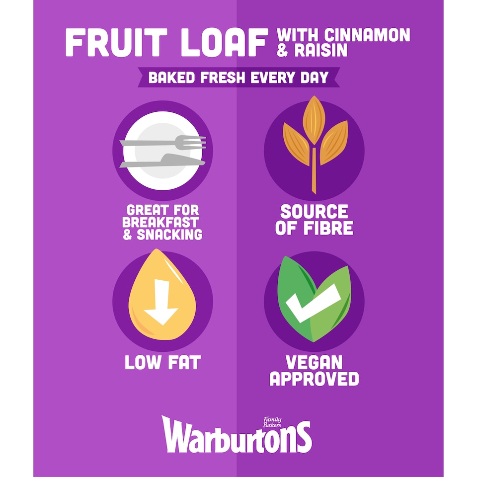 image 1 of Warburtons Fruit Loaf With Cinnamon & Raisin 400G