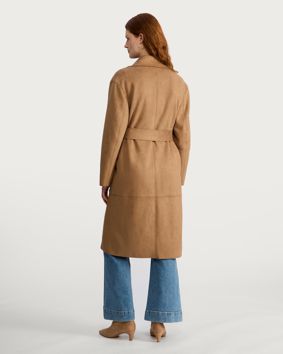 image 1 of F&F Faux Suede Trench Coat in Brown