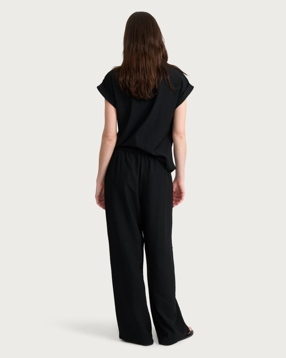 image 1 of F&F Wide Leg Drawstring Co-ord Trousers in Black