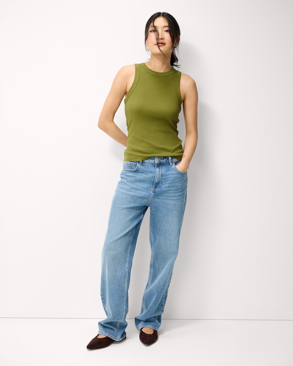 image 1 of F&F Cotton Rich Ribbed Vest in Olive