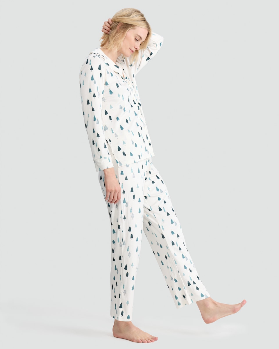 image 1 of F&F Tree Print Button Through Pyjamas in Cream