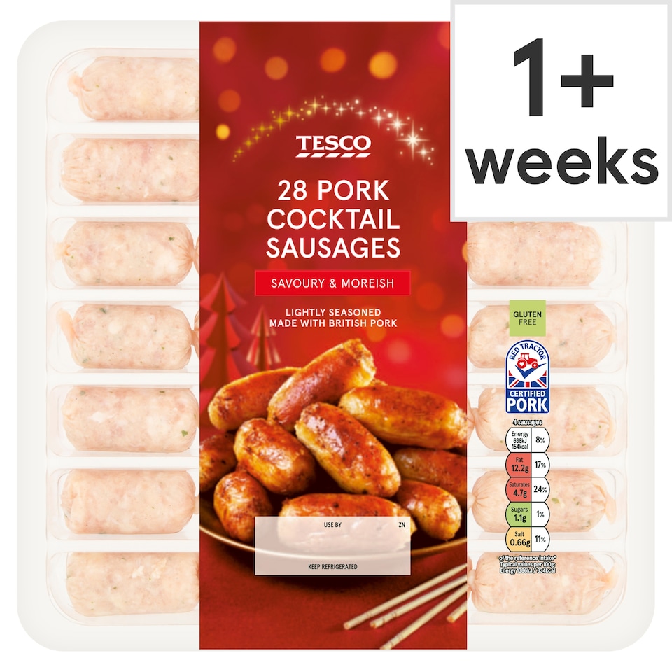 Tesco 28 Pork Cocktail Sausages 378G