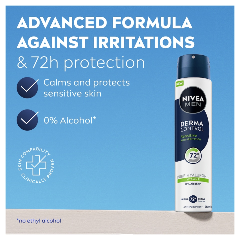 image 1 of NIVEA Men Derma Control Sensitive 72hr Anti Perspirant Deodorant Spray 250ml