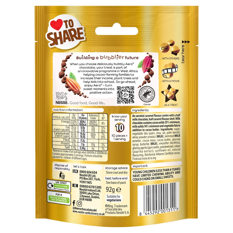 image 1 of AERO Bubbles Caramel Flavoured Chocolate 92g