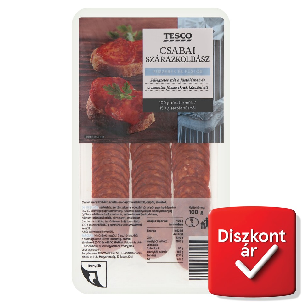 Tesco csabai szeletelt csípős szárazkolbász 100 g
